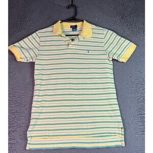 Polo Ralph Lauren Kids XL 20 Yellow Green Blue Striped Pique Polo Shirt 2369
